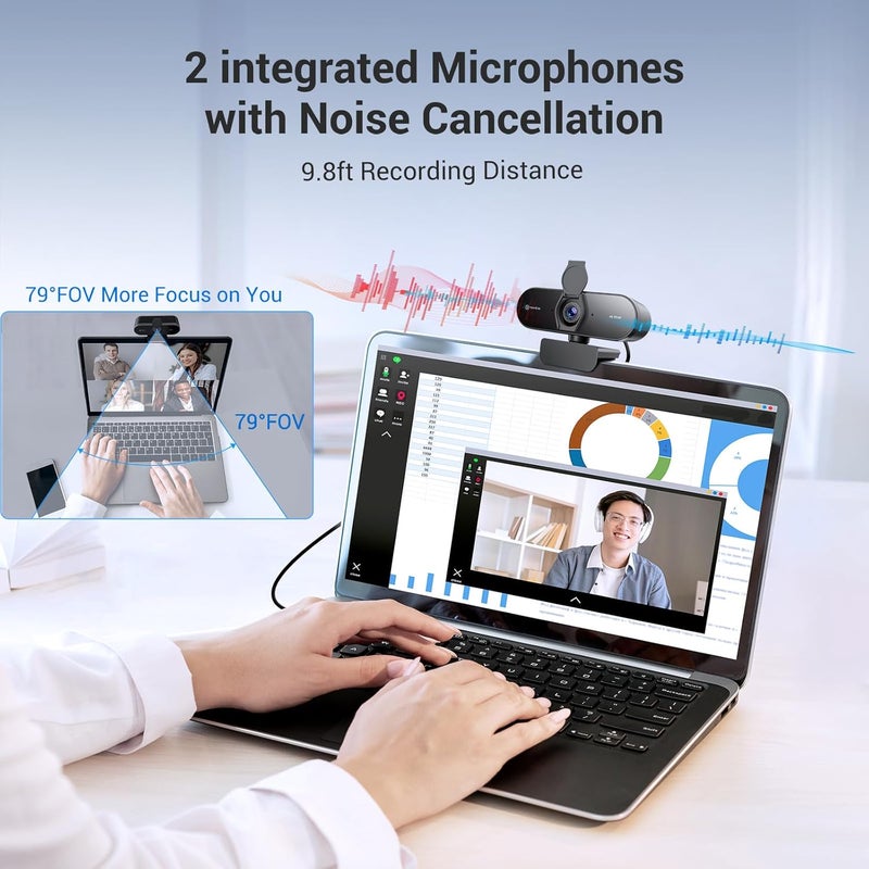 NewLine 4K Webcam for PC with Tripod, PDAF Autofocus, 1080P@60FPS, 79° FOV, Low Distortion, 2 Noise Reduction Mics, Privacy Cover, Plug&Play, PC Camera for Skype, Teams, Zoom, NewEye 62 Kit - Image 5
